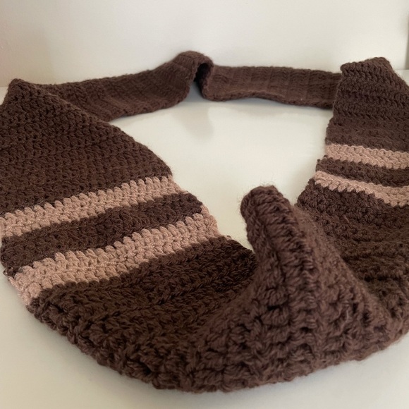 Handmade Crochet Infinity Brown Striped Scarf - Picture 9 of 13